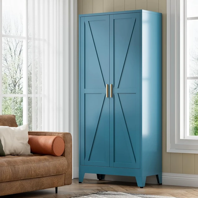 Alt view image 7 of 7 - Home Farmhouse Storage Cabinet with 2 Barn Door, 61" H Metal Cabinet