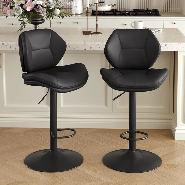 Main image of Swivel Bar Stools Set of 2, Double-Layer Filled Upholstered Bar Stools with Back, Adjustable Height Barstools, Faux Leather for Kitchen Island (Black)