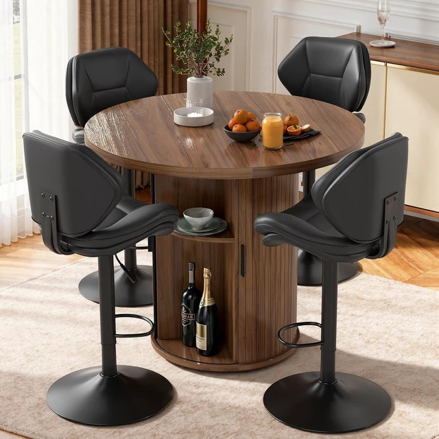 Alt view image 6 of 7 - Swivel Bar Stools Set of 2, Double-Layer Filled Upholstered Bar Stools with Back, Adjustable Height Barstools, Faux Leather for Kitchen Island (Black)
