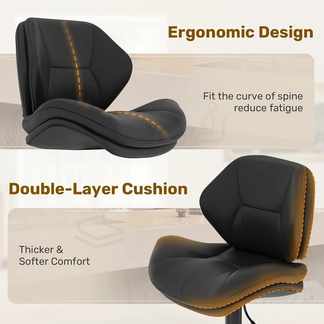 Alt view image 7 of 7 - Swivel Bar Stools Set of 2, Double-Layer Filled Upholstered Bar Stools with Back, Adjustable Height Barstools, Faux Leather for Kitchen Island (Black)