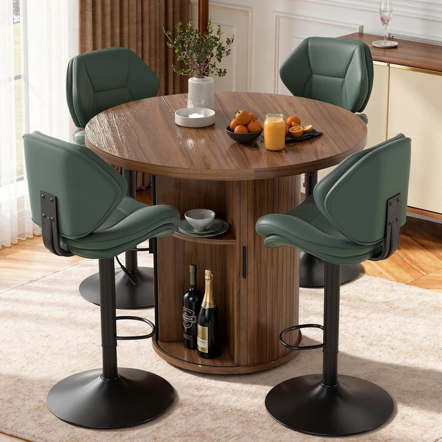Alt view image 6 of 7 - Swivel Bar Stools Set of 2, Double-Layer Filled Upholstered Bar Stools with Back, Adjustable Height Barstools, Faux Leather for Kitchen Island (Green)