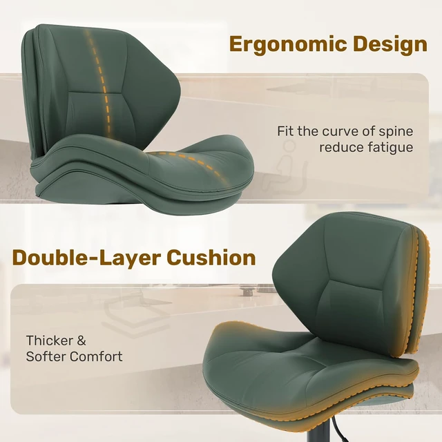 Alt view image 7 of 7 - Swivel Bar Stools Set of 2, Double-Layer Filled Upholstered Bar Stools with Back, Adjustable Height Barstools, Faux Leather for Kitchen Island (Green)