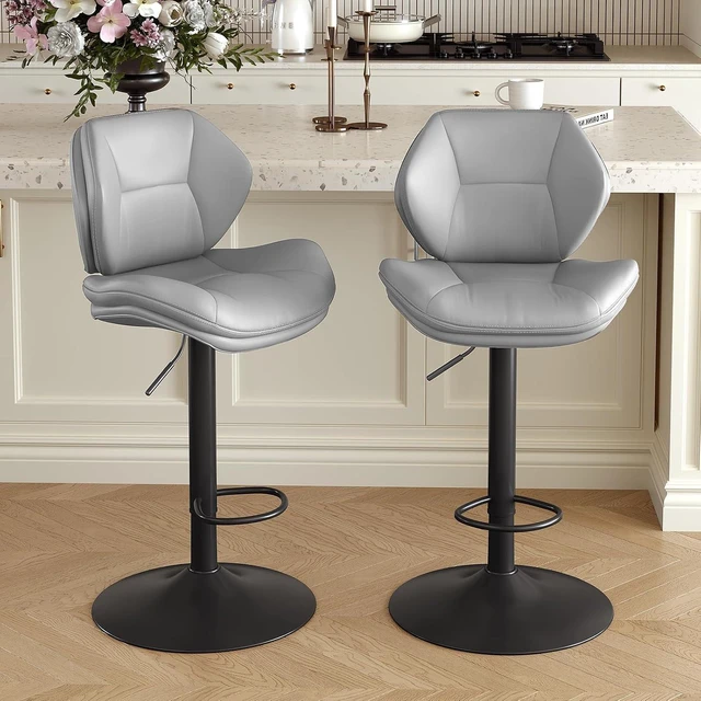 Main image of Swivel Bar Stools Set of 2, Double-Layer Filled Upholstered Bar Stools with Back, Adjustable Height Barstools, Faux Leather for Kitchen Island (Light Grey)