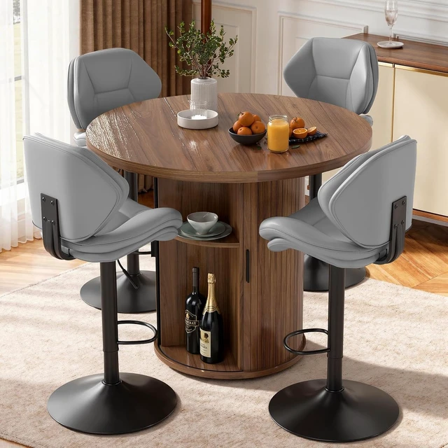 Alt view image 6 of 7 - Swivel Bar Stools Set of 2, Double-Layer Filled Upholstered Bar Stools with Back, Adjustable Height Barstools, Faux Leather for Kitchen Island (Light Grey)