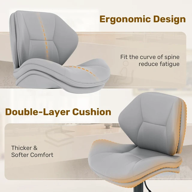 Alt view image 7 of 7 - Swivel Bar Stools Set of 2, Double-Layer Filled Upholstered Bar Stools with Back, Adjustable Height Barstools, Faux Leather for Kitchen Island (Light Grey)