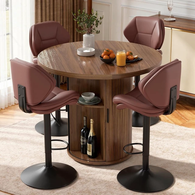 Alt view image 6 of 7 - Swivel Bar Stools Set of 2, Double-Layer Filled Upholstered Bar Stools with Back, Adjustable Height Barstools, Faux Leather for Kitchen Island (Rust)