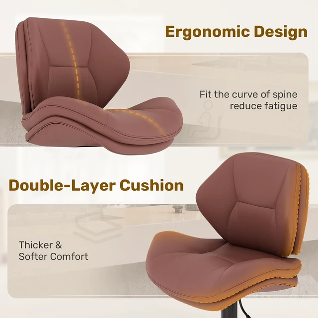 Alt view image 7 of 7 - Swivel Bar Stools Set of 2, Double-Layer Filled Upholstered Bar Stools with Back, Adjustable Height Barstools, Faux Leather for Kitchen Island (Rust)