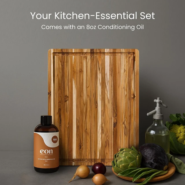 Alt view image 2 of 7 - Large Cutting Board with Handles & EON Oil Set, 20 x 15 x 1.5 in