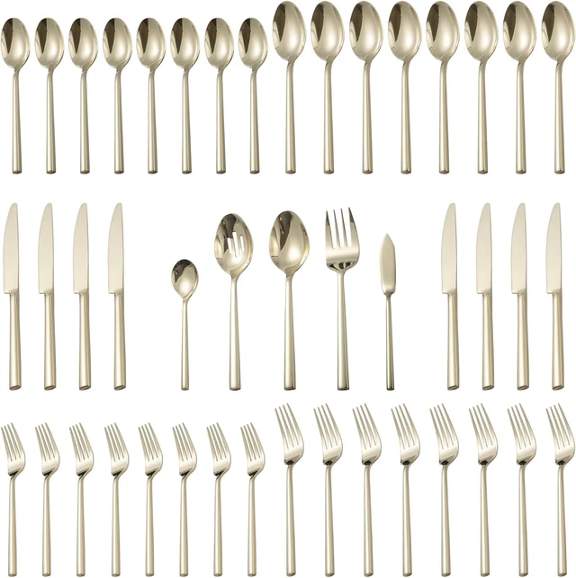 Main image of Potter Champagne Gold 45-Piece Forged Silverware Set with Utensil-Serving Set, Service for 8, Stainless Steel Flatware Set, Modern Design with Mirror Finish, Ideal for Home, Kitchen, Party