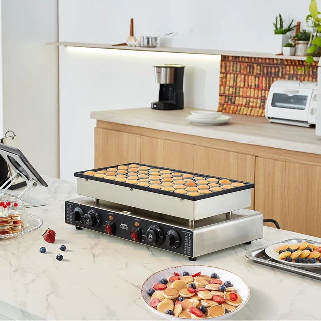 Alt view image 2 of 7 - 110V Mini Dutch Pancake Baker, 50PCS 1700W Commercial Electric Nonstick Waffle Maker Machine, 1.8 Inches Pancake Maker with 2 Thermostats & 2 Timers Separate Control, for Home and Restaurants