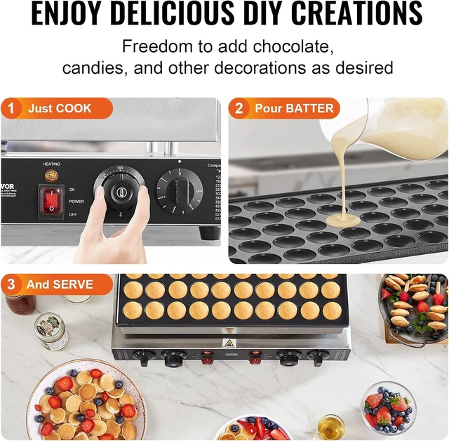 Alt view image 3 of 7 - 110V Mini Dutch Pancake Baker, 50PCS 1700W Commercial Electric Nonstick Waffle Maker Machine, 1.8 Inches Pancake Maker with 2 Thermostats & 2 Timers Separate Control, for Home and Restaurants