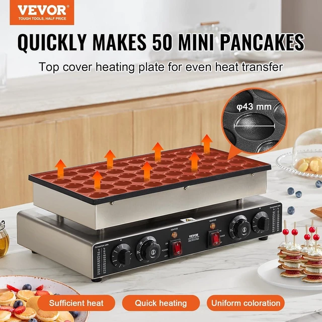 Alt view image 4 of 7 - 110V Mini Dutch Pancake Baker, 50PCS 1700W Commercial Electric Nonstick Waffle Maker Machine, 1.8 Inches Pancake Maker with 2 Thermostats & 2 Timers Separate Control, for Home and Restaurants