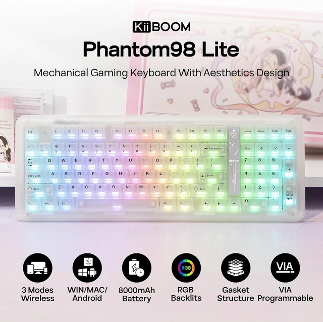 Alt view image 2 of 7 - Phantom98 Lite 96% Wireless Mechanical Gaming Keyboard, VIA Custom