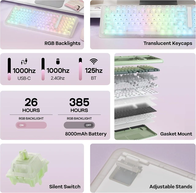 Alt view image 3 of 7 - Phantom98 Lite 96% Wireless Mechanical Gaming Keyboard, VIA Custom