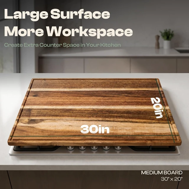 Alt view image 4 of 7 - Acacia Wood Cutting Board Gourmet Acacia Grandeur: 20 x 30 Wooden Cutting Board Natural Wooden Cutting Boards For Kitchen Decorative Innovative Juice Grooves Wooden Chopping Board
