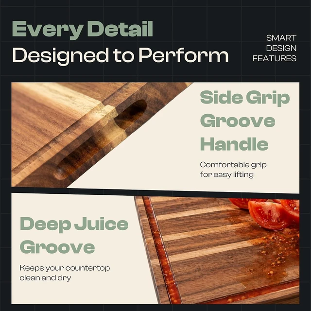 Alt view image 5 of 7 - Acacia Wood Cutting Board Gourmet Acacia Grandeur: 20 x 30 Wooden Cutting Board Natural Wooden Cutting Boards For Kitchen Decorative Innovative Juice Grooves Wooden Chopping Board