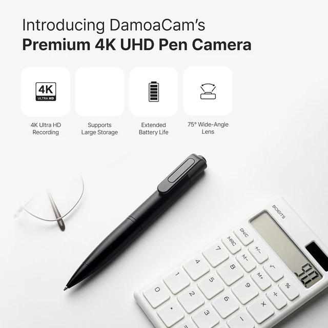 Alt view image 2 of 7 - DAMOA 4K UHD Body Camera Pen, Portable Wearable Recording Camera with Clip, 75° Wide-Angle Lens, USB-C Charging, MicroSD Storage Support, Compact Video Recorder for Work, Travel, Meetings