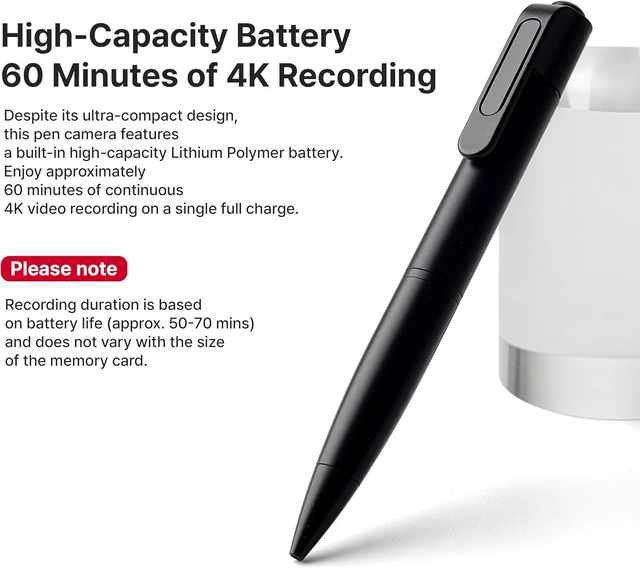 Alt view image 4 of 7 - DAMOA 4K UHD Body Camera Pen, Portable Wearable Recording Camera with Clip, 75° Wide-Angle Lens, USB-C Charging, MicroSD Storage Support, Compact Video Recorder for Work, Travel, Meetings