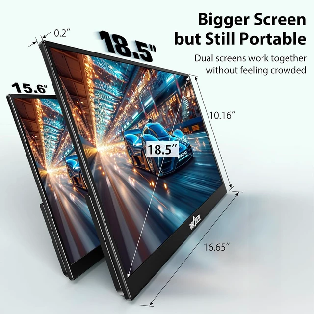 Alt view image 4 of 7 - Portable Monitor 18.5 inch 100HZ 120% sRGB, 1080P FHD IPS Large Portable Monitors for Laptop USB C HDMI HDR Travel Monitor with Kickstand Mac PC Xbox PS4/5 Switch
