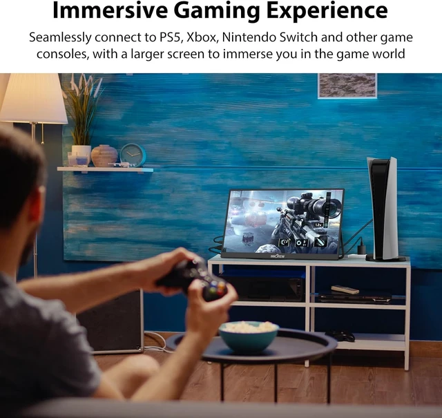Alt view image 7 of 7 - Portable Monitor 18.5 inch 100HZ 120% sRGB, 1080P FHD IPS Large Portable Monitors for Laptop USB C HDMI HDR Travel Monitor with Kickstand Mac PC Xbox PS4/5 Switch