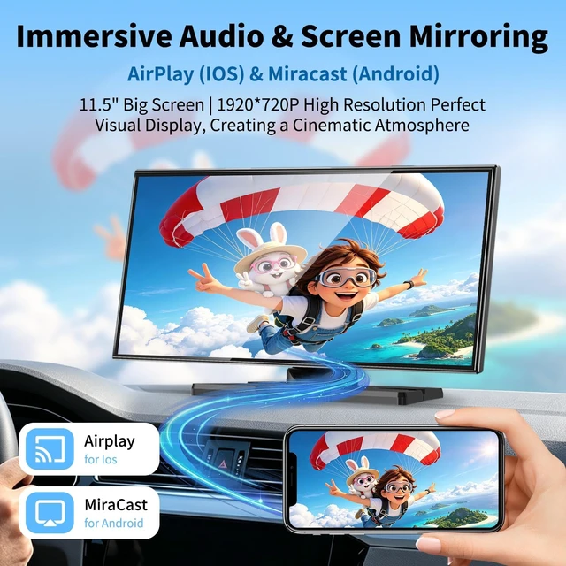 Alt view image 6 of 7 - 11.5" Wireless Portable CarPlay Screen for Car
