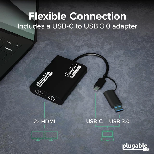 Alt view image 2 of 7 - USB-C & USB-A Dual 4K HDMI Adapter with DisplayLink