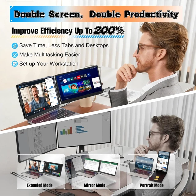 Alt view image 4 of 7 - Laptop Screen Extender 14", Ultra Thin 0.27" FHD 1080P Portable Monitor for Laptop 13-17.3", Plug n Play Extra Monitor Extender, Eye Care Second Screen for MacBook/Windows/Android/Switch/PS5