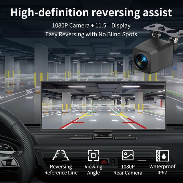 Alt view image 5 of 7 - 11.5" Largest Wireless Carplay Screen for Car, Portable Carplay & Android Auto Touch Screen,1080p Backup Camera/Mirror Link/Voice Control/GPS/Bluetooth,for All Vehicles