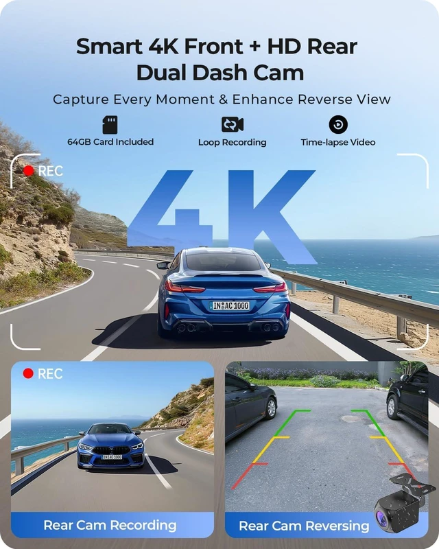 Alt view image 4 of 7 - 9.26" Wireless Carplay Screen for Car with 4K Dash Cam & HD Backup Camera