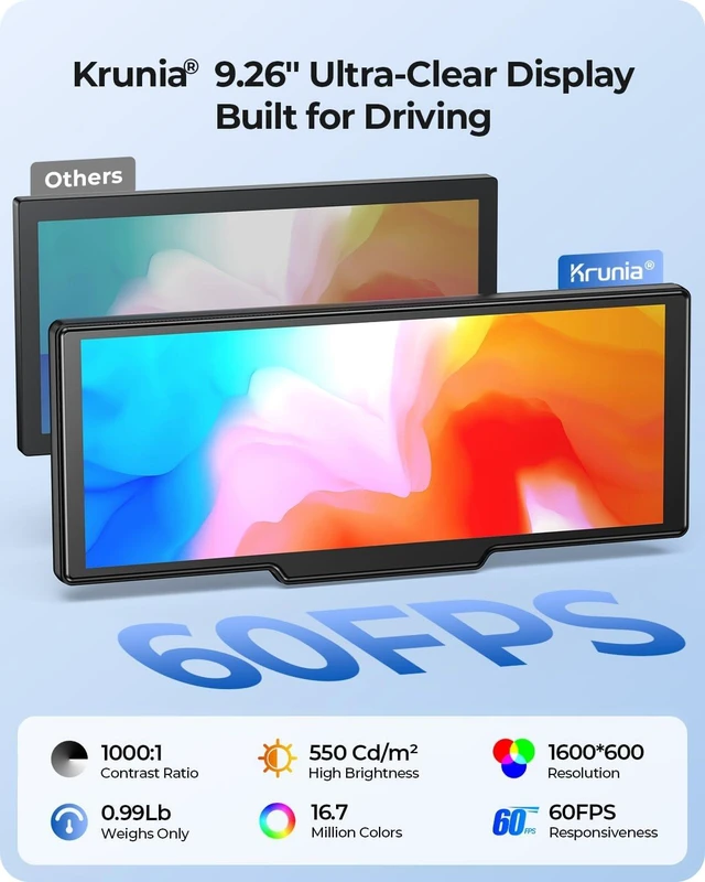 Alt view image 5 of 7 - 9.26" Wireless Carplay Screen for Car with 4K Dash Cam & HD Backup Camera