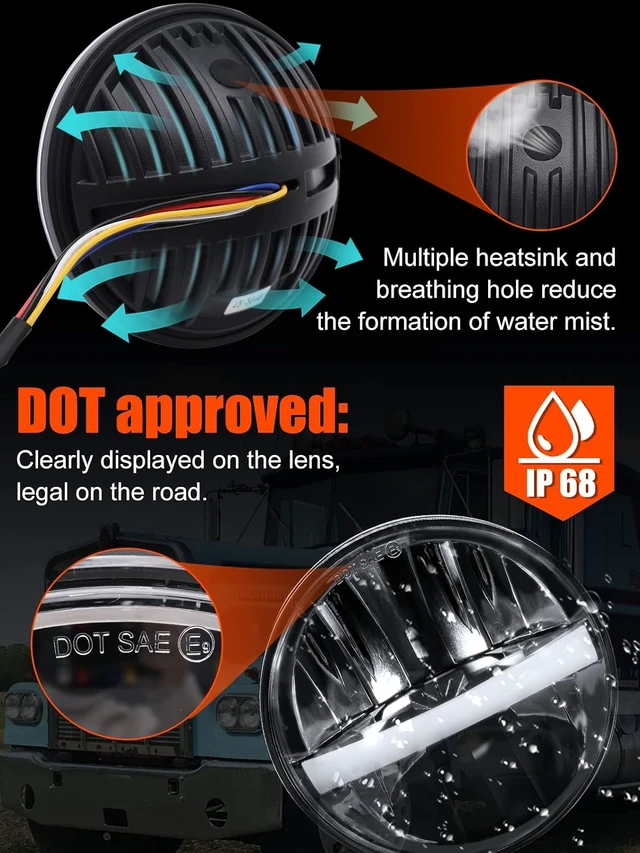 Alt view image 5 of 7 - 5 3/4'' 5.75 Inch LED Headlight Round 4pcs Reflector Hi/Lo Beam With DRL Sealed Beam H5001 H5006 Compatible With Peterbilt 349 359, Chevy Impala 59-76, Dodge