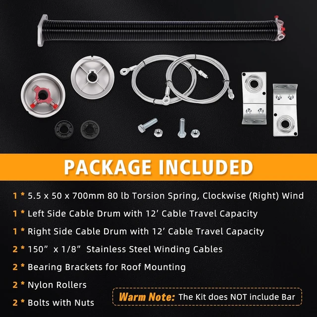 Alt view image 2 of 6 - TSAP780 Ramp Door Spring Kit for 7' Wide Cargo Trailer - 80 lb Torsion Spring Repair Assembly with Cables and Drums - Replacement Rear Ramp Door Assist System for Cargo Enclosed Trailers