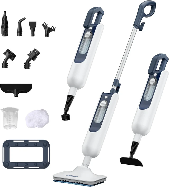 Main image of 11in1 DualMode Steam Mop, Rotated Head, 13.5 Fl Oz Tank Up to 20 Mins Steam Cleaner for Home, 20S Fast Heat, Long Cord, Multifunctional Floor Steamer for Hardwood, Tile, Carpet, Walls (Rice White)