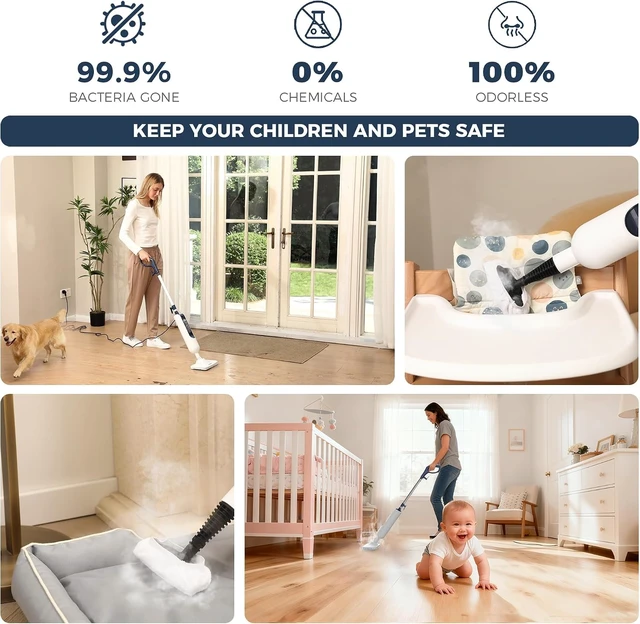 Alt view image 2 of 7 - 11in1 DualMode Steam Mop, Rotated Head, 13.5 Fl Oz Tank Up to 20 Mins Steam Cleaner for Home, 20S Fast Heat, Long Cord, Multifunctional Floor Steamer for Hardwood, Tile, Carpet, Walls (Rice White)
