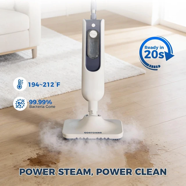 Alt view image 3 of 7 - 11in1 DualMode Steam Mop, Rotated Head, 13.5 Fl Oz Tank Up to 20 Mins Steam Cleaner for Home, 20S Fast Heat, Long Cord, Multifunctional Floor Steamer for Hardwood, Tile, Carpet, Walls (Rice White)