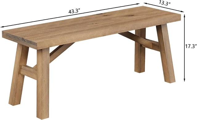 Alt view image 2 of 6 - Sawmill Long Solid Wood Bench,43" Farmhouse Entryway Bench,Natural