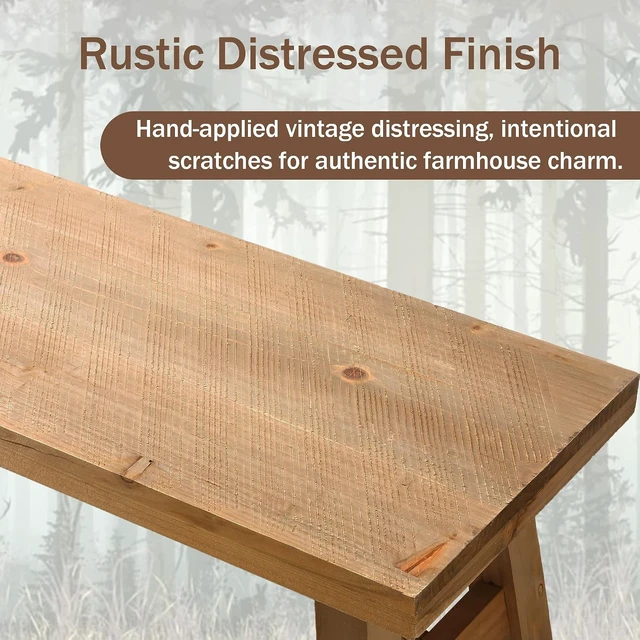 Alt view image 3 of 6 - Sawmill Long Solid Wood Bench,43" Farmhouse Entryway Bench,Natural