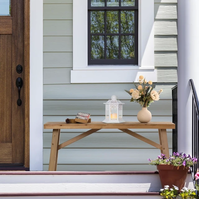 Alt view image 6 of 6 - Sawmill Long Solid Wood Bench,43" Farmhouse Entryway Bench,Natural