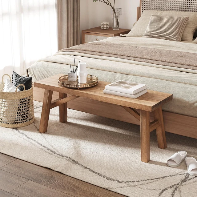 Alt view image 5 of 6 - Sawmill Long Solid Wood Bench,43" Farmhouse Entryway Bench,Natural