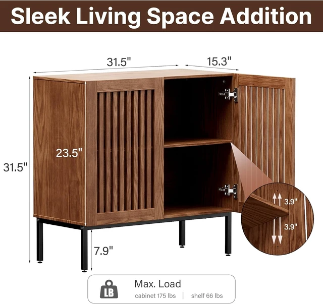 Alt view image 2 of 7 - Storage Cabinet, Modern Coffee Bar with Adjustable Shelf and Metal Base, 32 Inch Wood Multifunctional Console Table for Kitchen, Living Room, Entryway, Brown