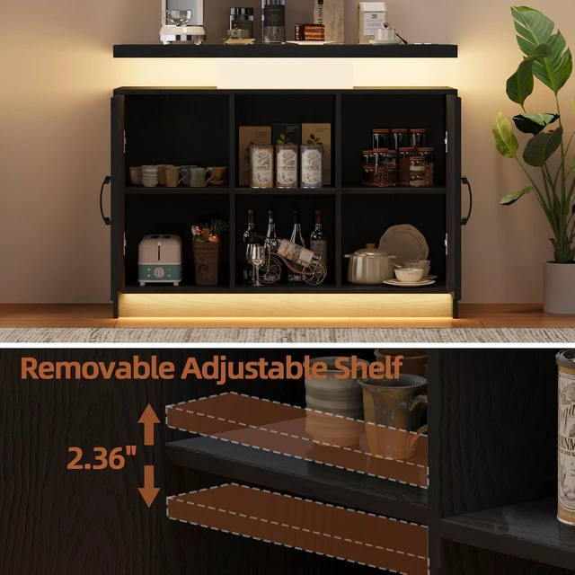 Alt view image 3 of 7 - 40-Inch Coffee Bar Cabinet with Storage and Charging Station