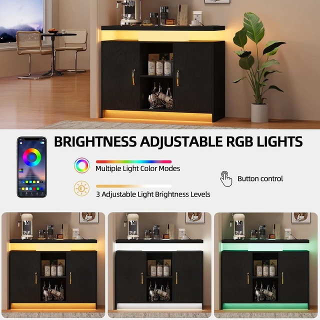 Alt view image 5 of 7 - 40-Inch Coffee Bar Cabinet with Storage and Charging Station