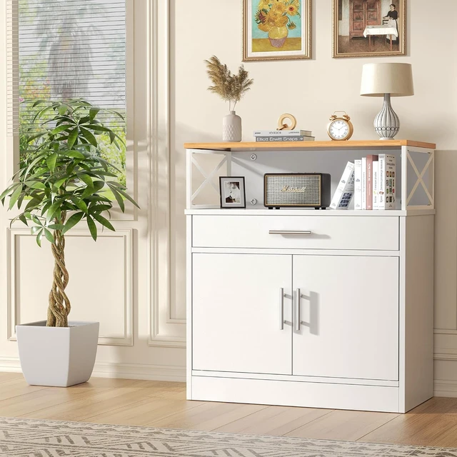 Alt view image 2 of 7 - Kitchen Buffet Cabinet with Adjustable Shelf, Modern Kitchen Storage Cabinet,Farmhouse Coffee Bar CabinetWhite