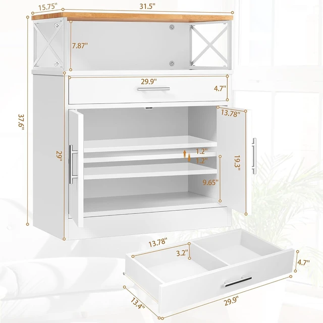 Alt view image 3 of 7 - Kitchen Buffet Cabinet with Adjustable Shelf, Modern Kitchen Storage Cabinet,Farmhouse Coffee Bar CabinetWhite