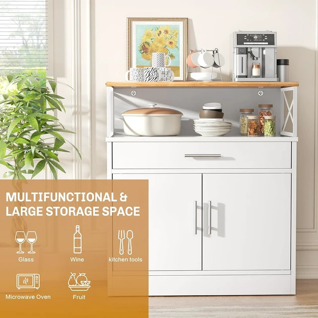 Alt view image 4 of 7 - Kitchen Buffet Cabinet with Adjustable Shelf, Modern Kitchen Storage Cabinet,Farmhouse Coffee Bar CabinetWhite