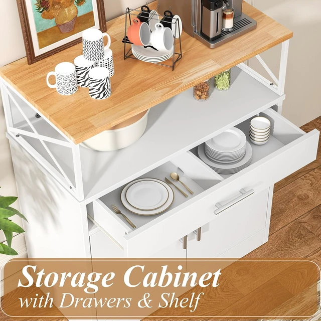 Alt view image 5 of 7 - Kitchen Buffet Cabinet with Adjustable Shelf, Modern Kitchen Storage Cabinet,Farmhouse Coffee Bar CabinetWhite