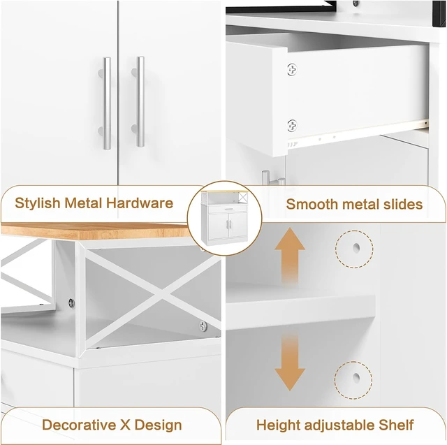 Alt view image 6 of 7 - Kitchen Buffet Cabinet with Adjustable Shelf, Modern Kitchen Storage Cabinet,Farmhouse Coffee Bar CabinetWhite