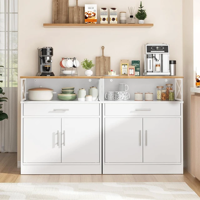 Alt view image 7 of 7 - Kitchen Buffet Cabinet with Adjustable Shelf, Modern Kitchen Storage Cabinet,Farmhouse Coffee Bar CabinetWhite