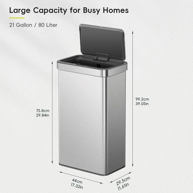 Alt view image 4 of 7 - 21 Gallon Touchless Motion Sensor Kitchen Trash Can, Stainless Steel