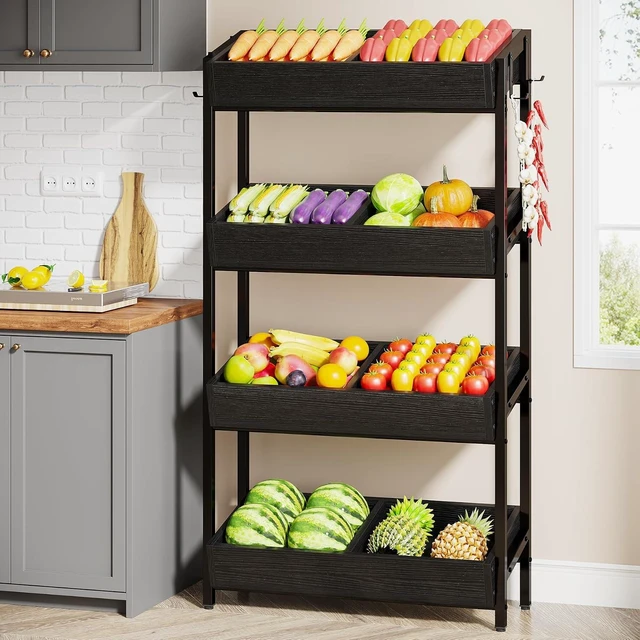 Main image of Fruit and Vegetable Basket Stand Rack,4-Tier Produce Shelf Black